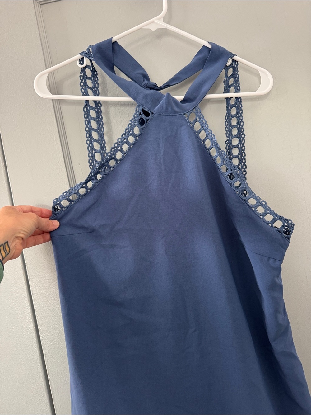 Cupshe Blue Crochet-Trim Halter Dress